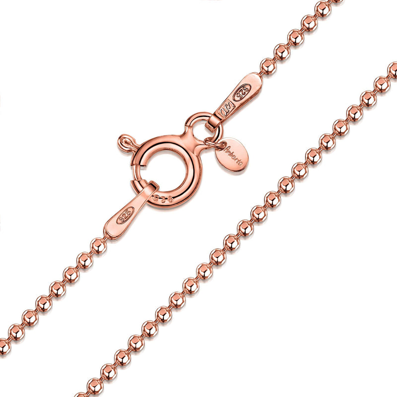 [Australia] - Amberta 14K Rose Gold Plated on 925 Sterling Silver 1.2 mm Ball Bead Chain Necklace 14" 16" 18" 20" 22" 24" 28" 32" 36" in 20 inch 