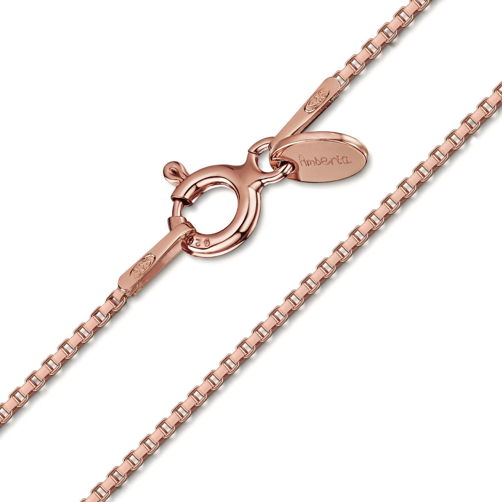 [Australia] - Amberta 14K Rose Gold Plated on 925 Sterling Silver 1.0 mm Venice Box Chain Necklace 14" 16" 18" 20" 22" 24" in 24 inch 