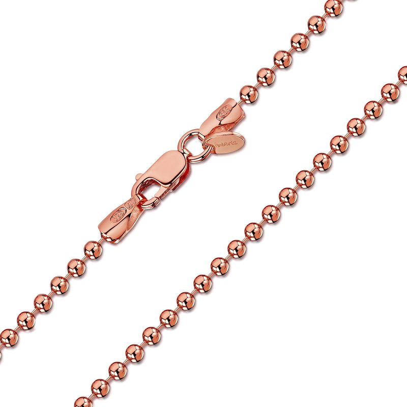 [Australia] - Amberta 14K Rose Gold Plated on 925 Sterling Silver 2 mm Ball Chain Necklace 16" 18" 20" 22" 24" in 18 inch 