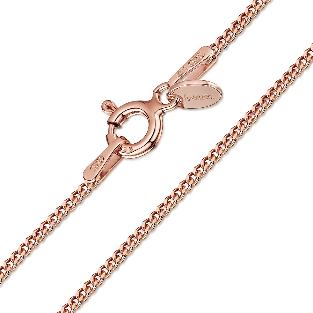 [Australia] - Amberta 14K Rose Gold Plated on 925 Sterling Silver 1.3 mm Curb Chain Necklace 14" 16" 18" 20" 22" 24" 28" in 18 inch 