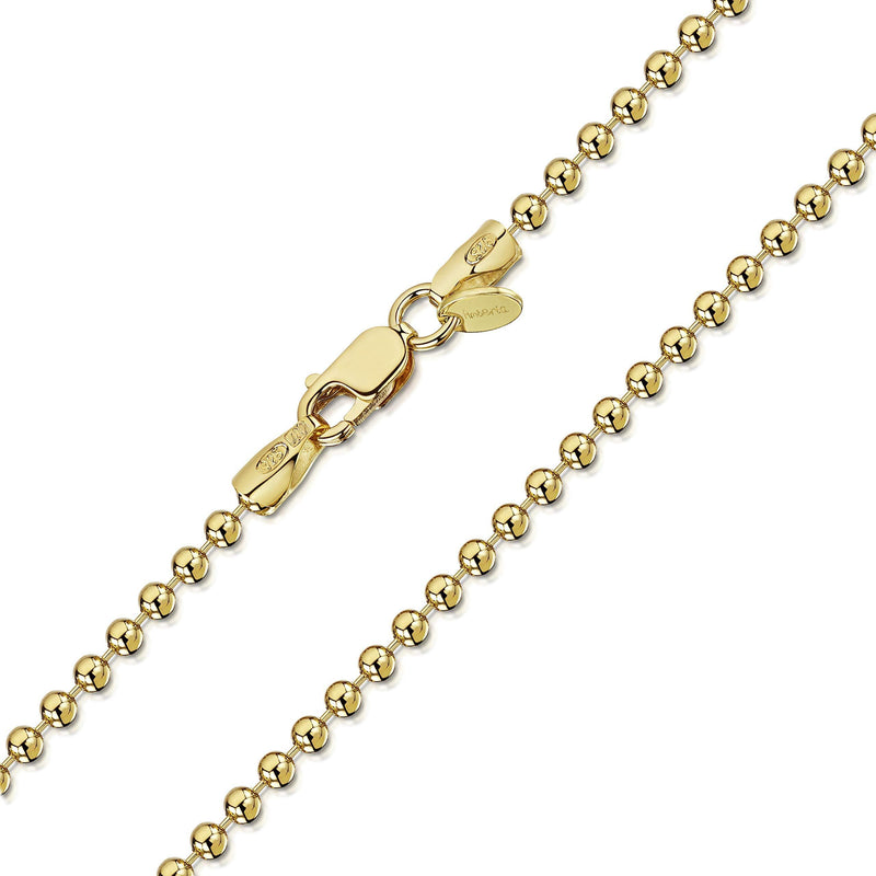 [Australia] - Amberta 18K Gold Plated on 925 Sterling Silver 2 mm Ball Chain Necklace 16" 18" 20" 22" 24" in 18 inch 