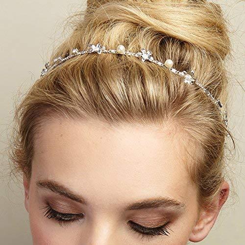 [Australia] - Pearl Chain Headband Crystal Hair Band Elasticated Headchain Flower Hair Accessory by QueenMee (Silver) Silver 