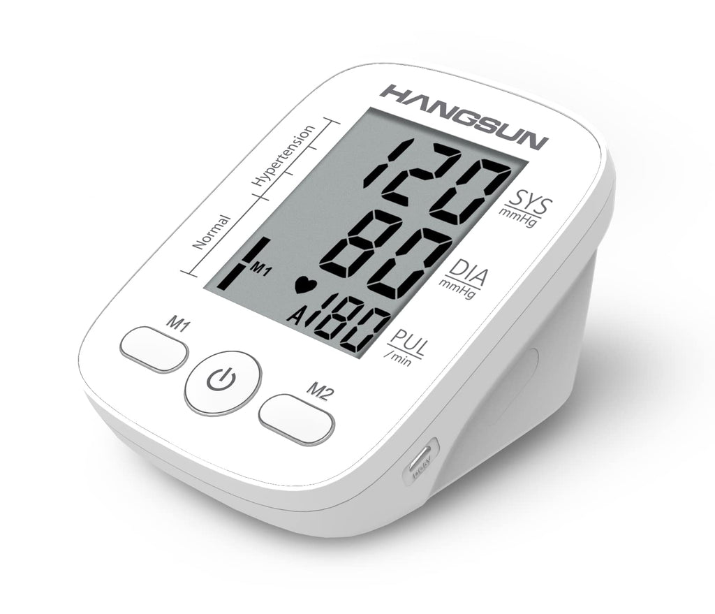 [Australia] - Hangsun Blood Pressure Monitors Upper Arm Blood Pressure Machine for Home Use BM230 Fully Automatic Measure for Blood Pressure/Heartbeat with Large Cuff 22-42cm, LCD Display, 2×90 Sets Memory White 