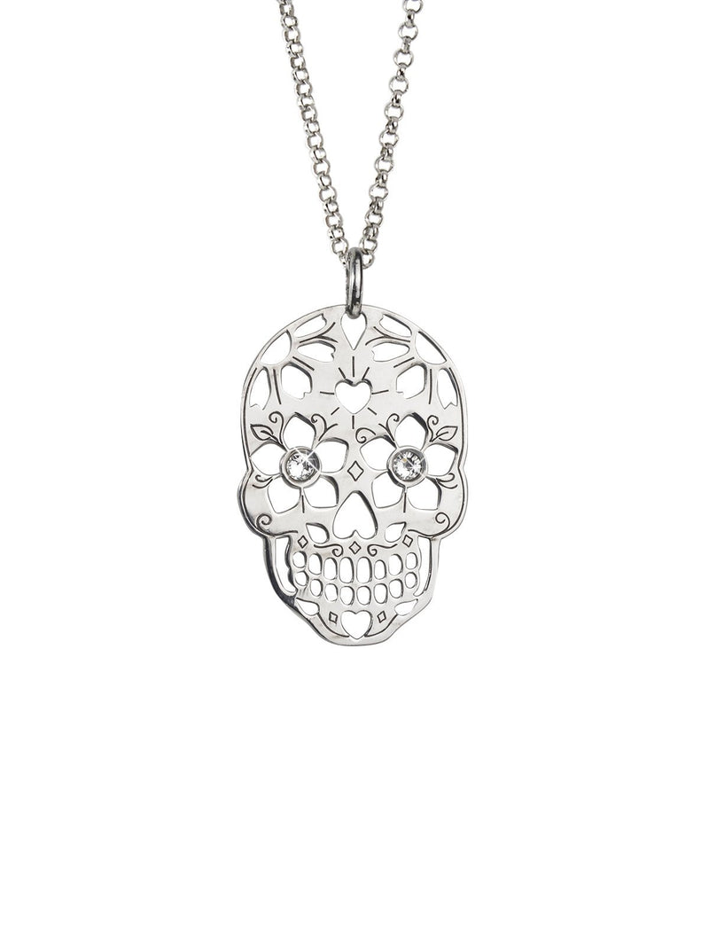 [Australia] - Aka Gioielli® - 925 Sterling Silver Rhodium Skull Pendant Necklace Swarovski Crystal, Gift for Women and Girls 