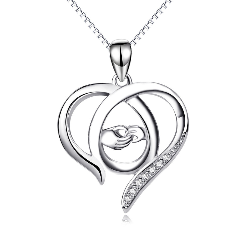 [Australia] - Gifts for Mum Sterling Silver Love Heart Hand Pendant Necklace Jewellery for Women, Mum,Mother Silver mum hand necklace 