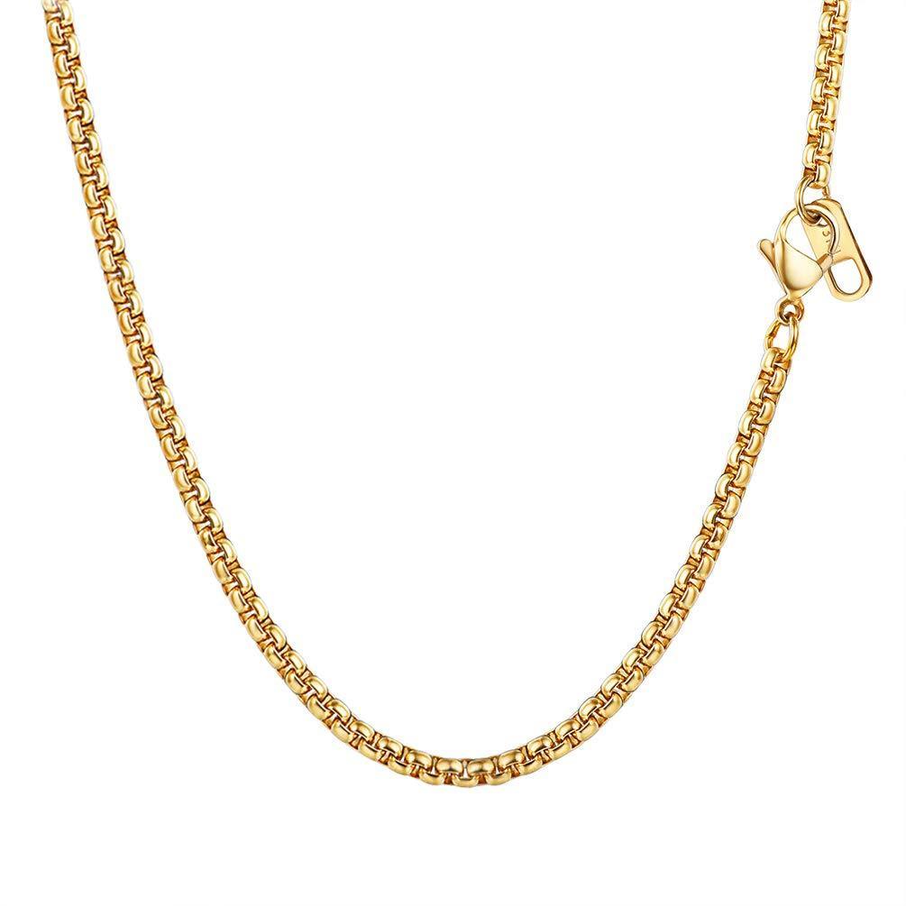 [Australia] - PROSTEEL 3mm Box Chain Necklace Men, withLobster Clasp, 316L Stainless Steel/Gold Plated/Black Color, 18/20/22/24/26/28/30/32 Inches (Send Gift Box) 51.0 Centimetres 02-3mm-Gold Plated 