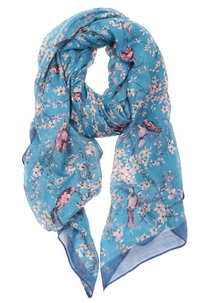 [Australia] - DiaryLook Ladies Women's Fashion Bird Print Long Scarves Floral Neck Scarf Shawl Wrap (Blue ) Bird Print 