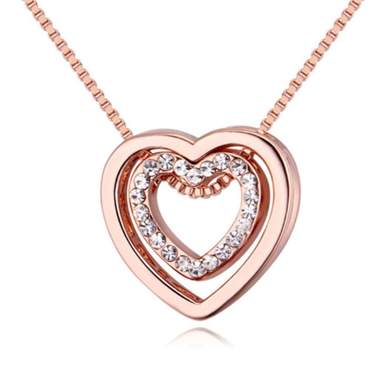 [Australia] - Gluckliy Crystal Double Heart Pendant Necklace, You Are always in My Heart Double Heart Hollow-out Necklace for Women (Rose Gold) 