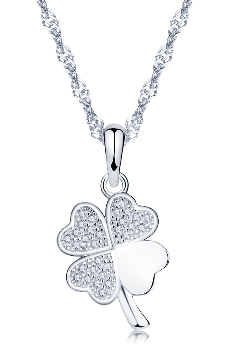 [Australia] - Yumilok Jewelry 925 Sterling Silver Cubic Zirconia Lucky Four Leaf Clover Pendant Necklace for Women/Girls with Box Pouch 