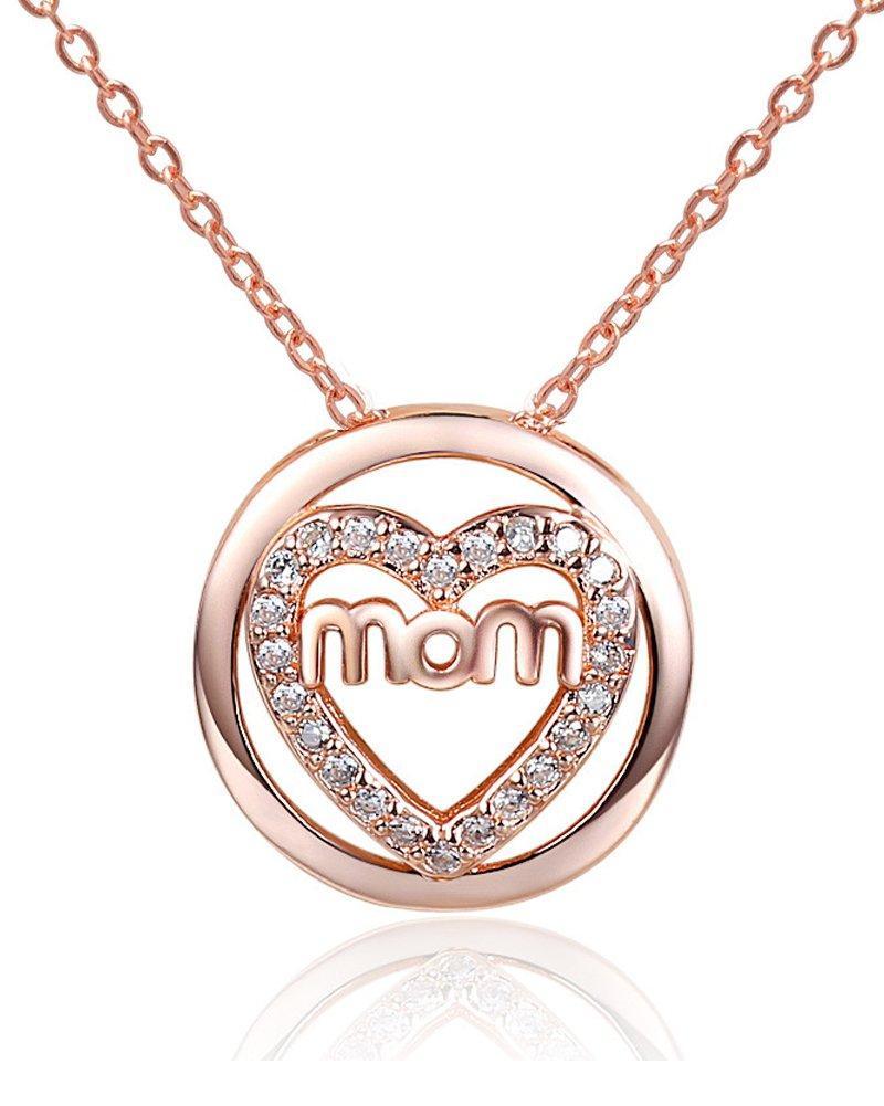 [Australia] - Rose Gold Sterling Silver Mom I Love You Heart Pendant Necklace Mother's Day With Crystals 
