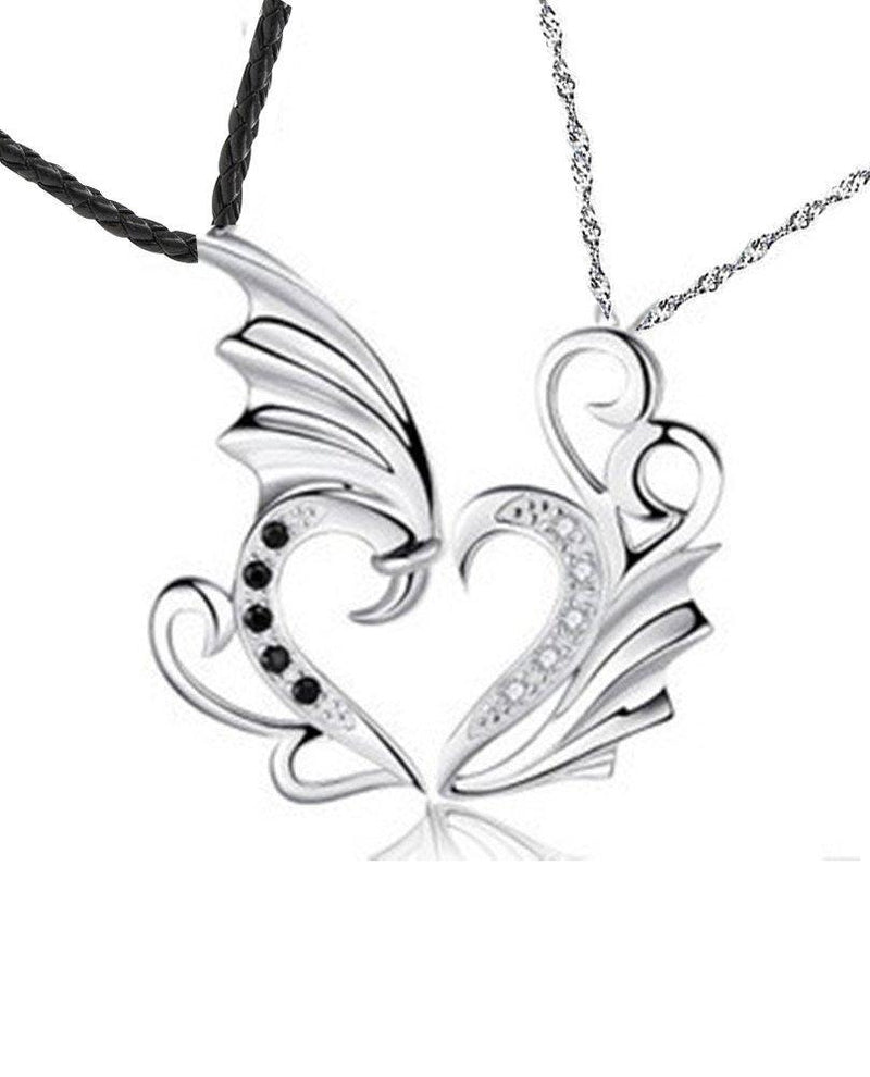 [Australia] - His & Hers Couples Angel Wing Two Piece Heart Pendant Necklace I love you Great Gift Boyfriend Girlfriend 
