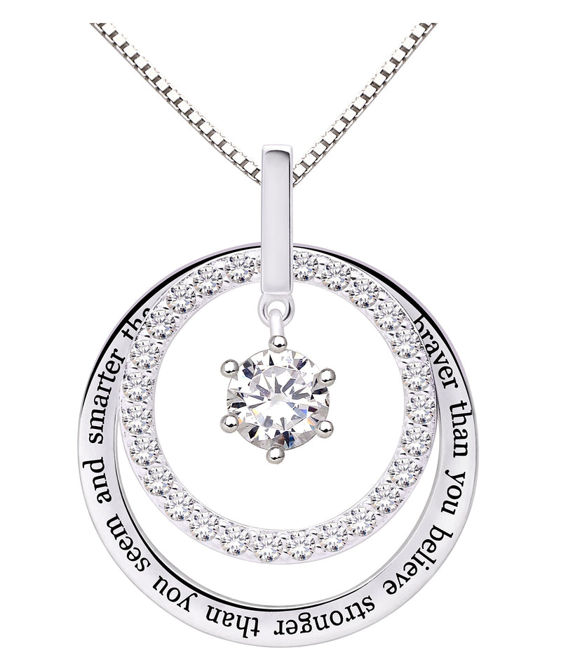 [Australia] - ALOV Jewelry Sterling Silver"You are braver than you believe stronger than you seem and smarter than you think" Cubic Zirconia Pendant Necklace 