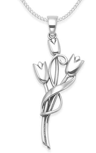 [Australia] - Heather Needham Sterling Silver Rennie Mackintosh Necklace on 18" Sterling Silver chain - SIZE: 20mm x 45mm (54mm including pendant top). Gift Boxed Tulip necklace. 8107 