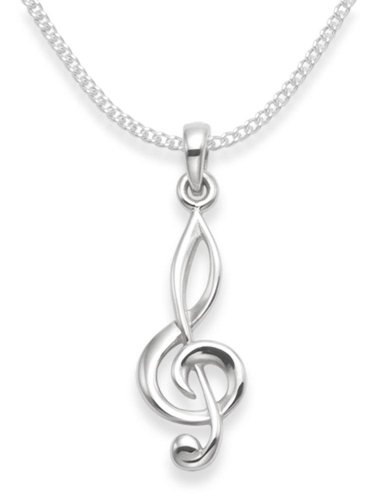 [Australia] - Sterling Silver Treble Clef Pendant Necklace on Silver chain - SIZE: 24mm - Please CHOOSE CHAIN LENGTH & Gage of chain below 18" 1.5 Gage Chain 
