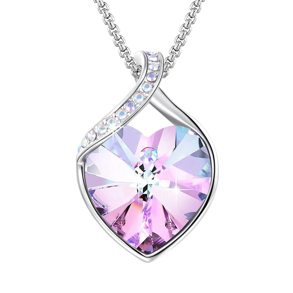 [Australia] - Angelady Pink Heart Pendant Necklace for Women Amethyst Crystal Pendant in Silver |Rose Flower Necklace Women Necklace Wedding Birthday Gifts for Women Girls -with Jewellery Box 1-pink 