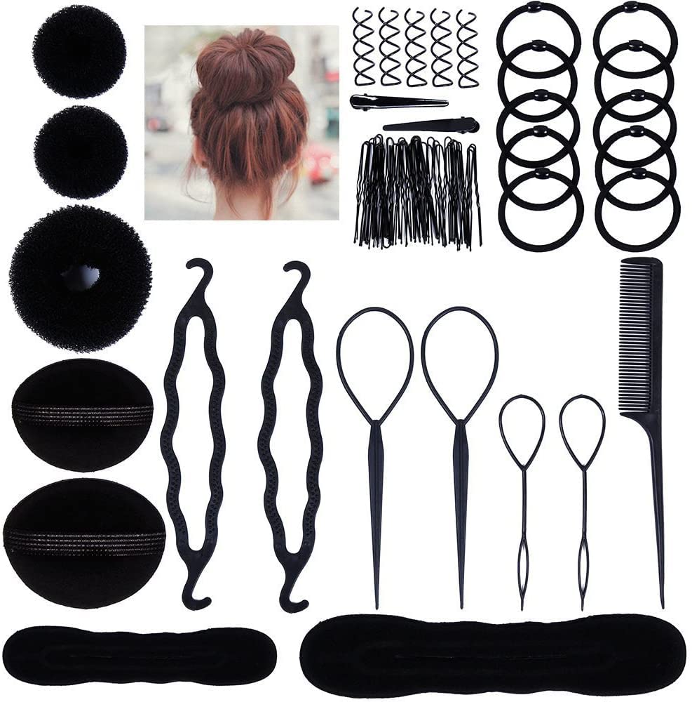 [Australia] - Lictin Hair Styling Set, Fashion Hair Design Styling Tools Accessories DIY Hair Accessories Hair Modelling Tool Kit Hairdress Kit Set Magic Simple Fast Spiral Hair Braid Hair Braiding Tool (Black) Black 