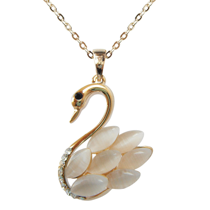[Australia] - Navachi 18k Yellow Gold Plated Swan Bird Opal Crystal Pendant Necklace 16"+2" White 