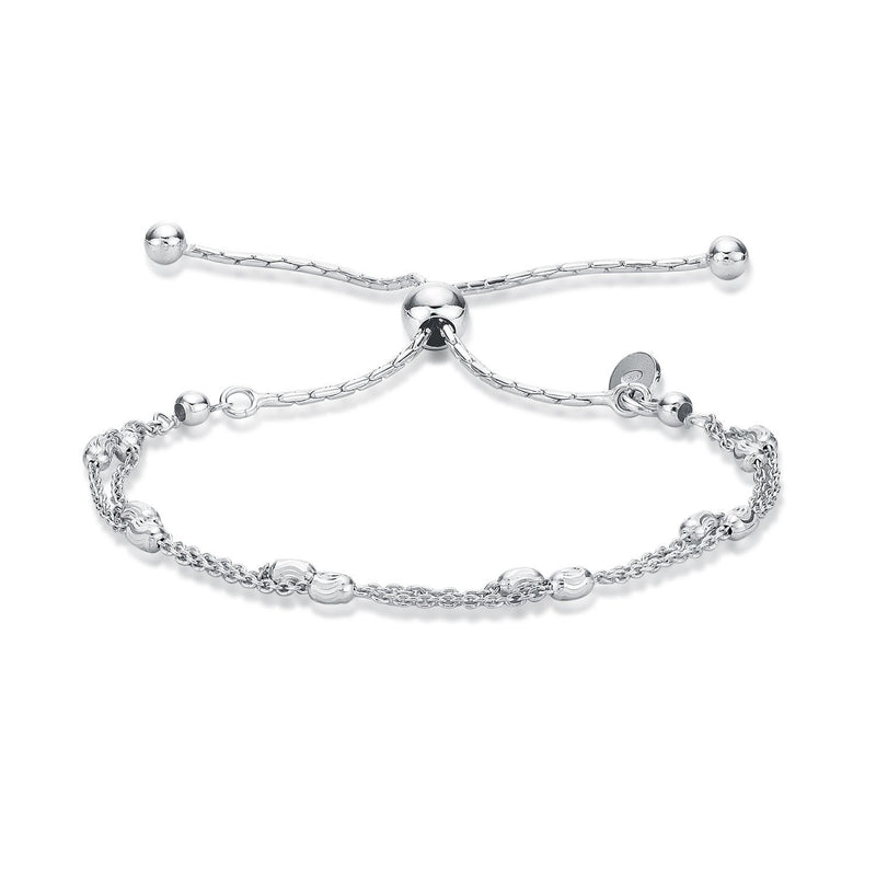 [Australia] - Diamond Treats Womens Silver Bracelet, 925 STERLING SILVER Elegant Italian Design Twin Line Diamond Cut Bead & Chain Bracelet. This Adjustable Ladies Bracelet is the Perfect Jewellery Gift for Women. 