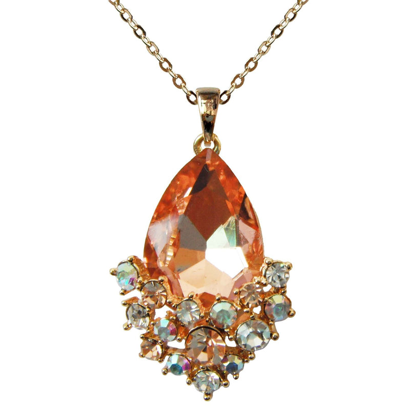 [Australia] - Navachi 18k Gold Plated Crystal Pear-Shaped Zirconia Pendant Necklace 16"+2" Orange 