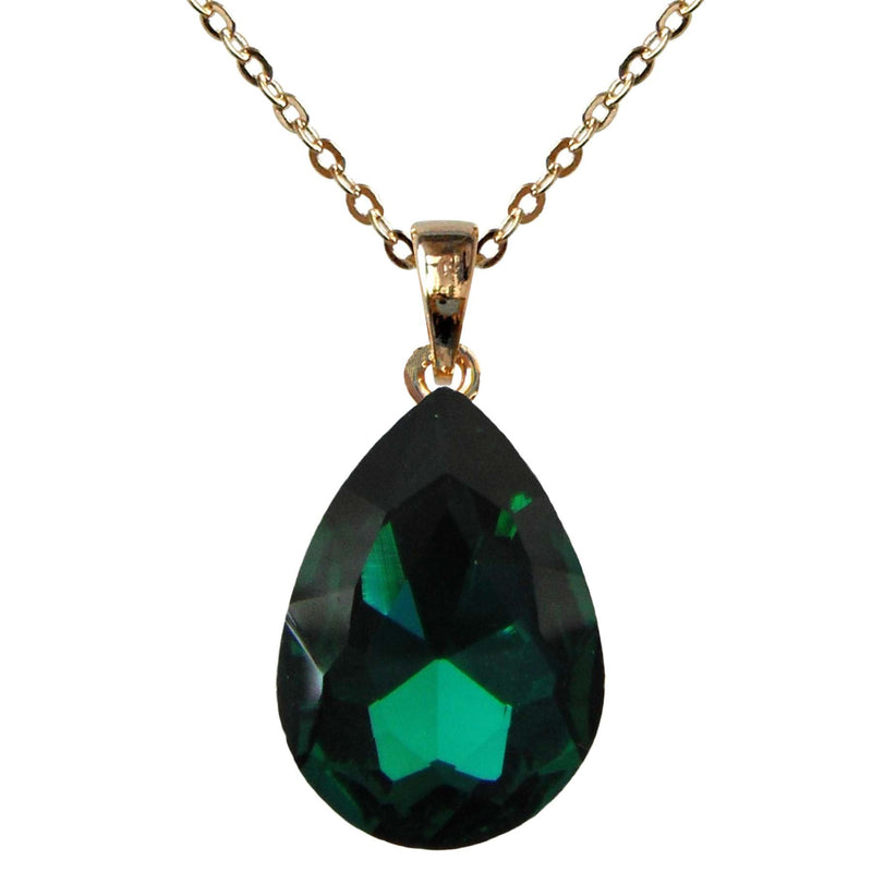 [Australia] - Navachi 18k Gold Plated Crystal Pear-Shaped Zirconia Pendant Necklace 16"+2" Green 
