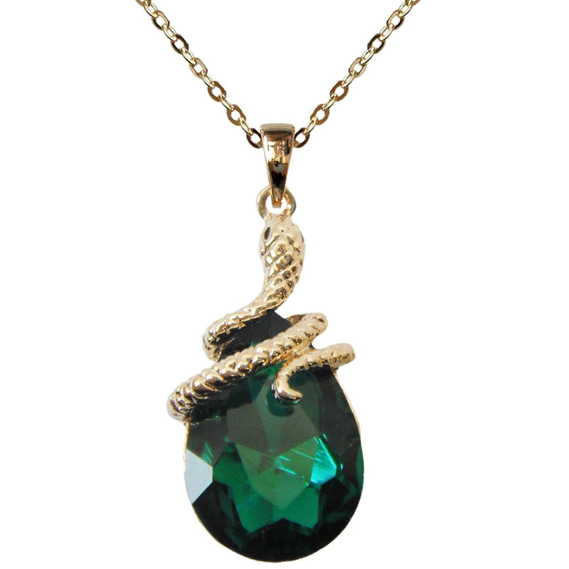 [Australia] - Navachi 18k Gold Plated Crystal Pear-Shaped Zirconia Snake Pendant Necklace 16"+2" Green 