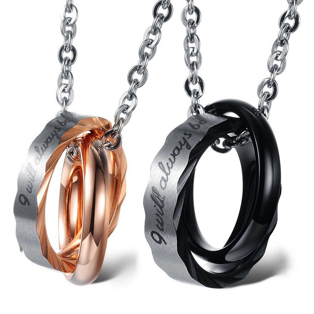 [Australia] - Cupimatch 2 Pieces Couples Necklace with Stainless Steel I Will Always be with You Interlocking Rings Pendant & Chain (i Will Always with You) ,21.5 inch 