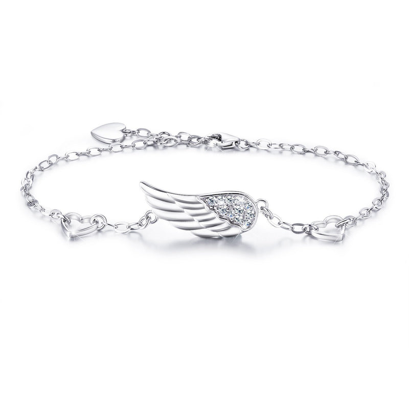 [Australia] - Women Silver Angel Wings Bracelet 925 Sterling Silver Adjustable Chain Diamond White Gold Plated Bracelet Gift for Women Girls Style 1 