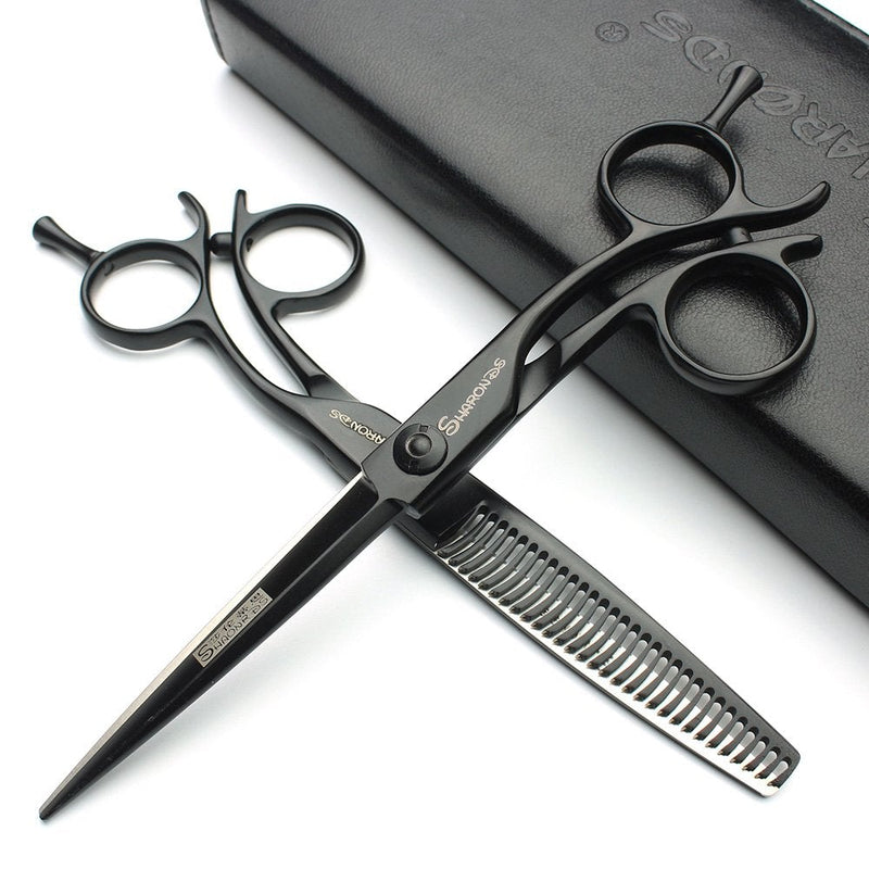 [Australia] - Hairdressing professional scissors 440C black 6 inch hairdresser hair trim hairstyle thinning hairdressing shop specialized scissors set 