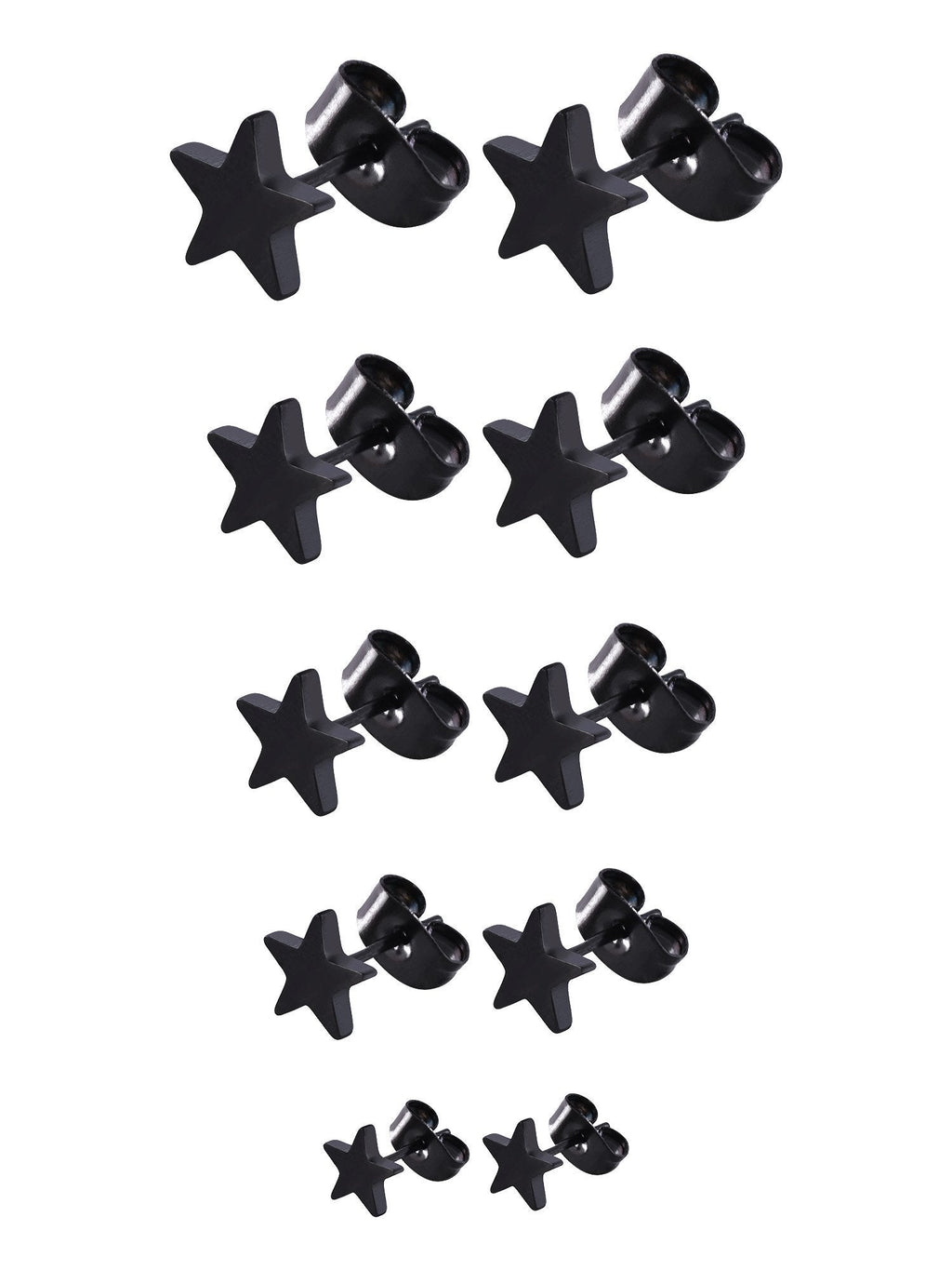 [Australia] - 5 Pairs Stainless Steel Stud Earrings Black Earrings Star Ear Stud Set for Men and Women, 3 mm to 7 mm, 18 Gauge 