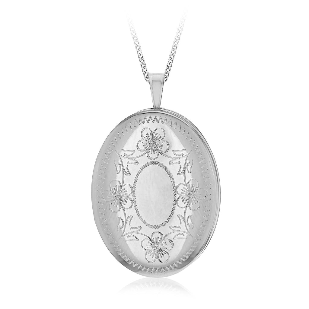 [Australia] - Tuscany Silver Women's 925 Sterling Silver Rhodium Plated Flower Locket Pendant on 25PG Panza Curb Chain of Length 46 cm/18 Inch Oval 