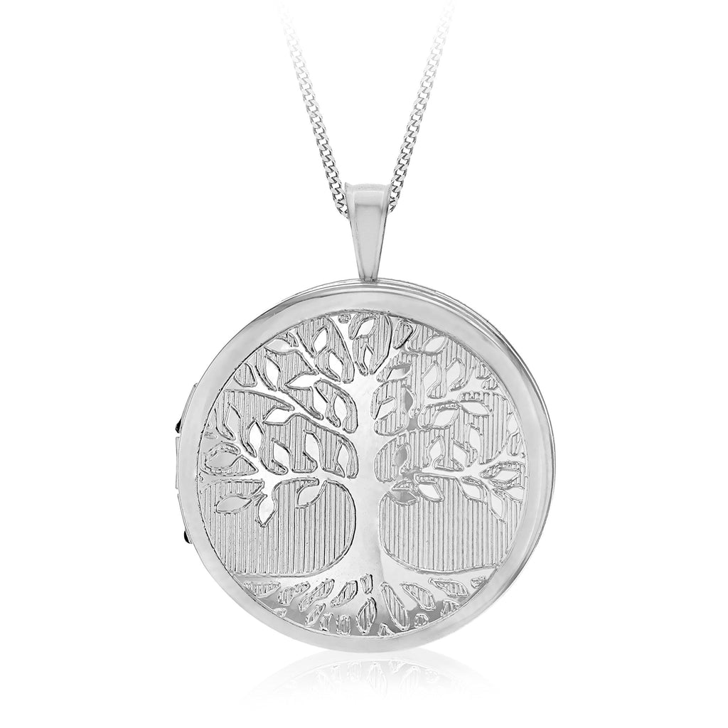 [Australia] - Tuscany Silver Women's 925 Sterling Silver Rhodium Plated 19.5 mm Tree of Life Locket Pendant on 25PG Panza Curb Chain of Length 46 cm/18 Inch Round 