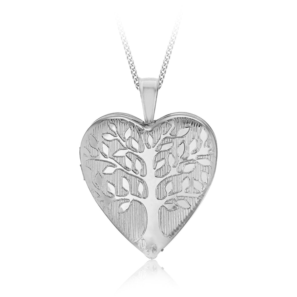 [Australia] - Tuscany Silver Women's Sterling Silver Rhodium Plated 19.5 mm Heart Locket Pendant on Adjustable Curb Chain Necklace of Length 46 cm/18 Inch Tree of Life 