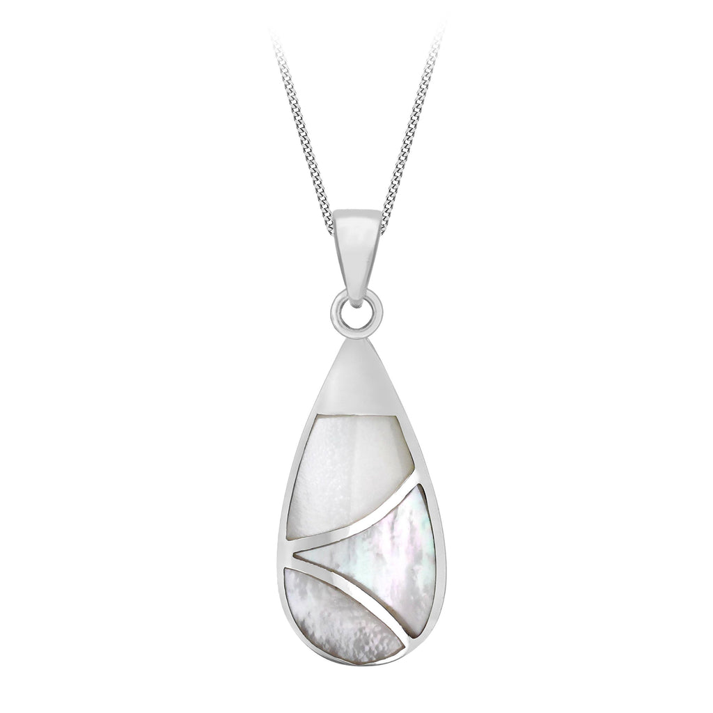 [Australia] - Tuscany Silver Sterling Silver Mother of Pearl Inlay Teardrop Pendant on Curb Chain of 46 cm/18 Inch 