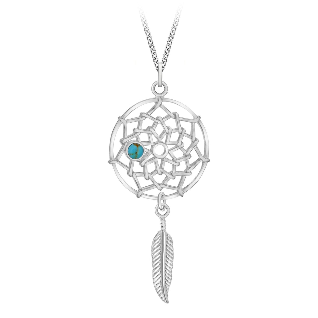 [Australia] - Tuscany Silver Sterling Silver Turquoise Dream Catcher Pendant on Curb Chain of 46 cm/18 Inch 