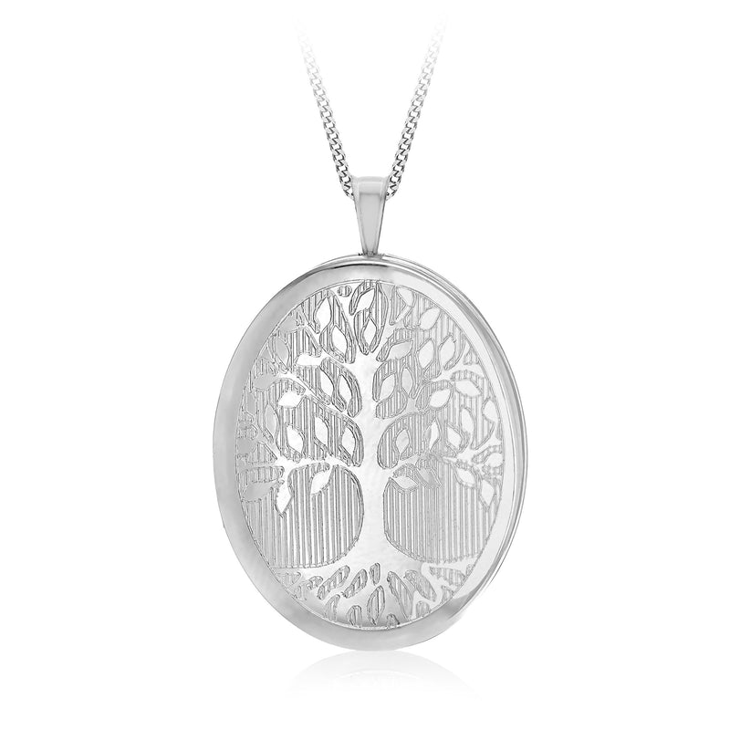 [Australia] - Tuscany Silver Women's Sterling Silver Rhodium Plated 20 x 31.5 mm Oval Locket Pendant Curb Chain Necklace of Length 46 cm/18 Inch Tree of Life 