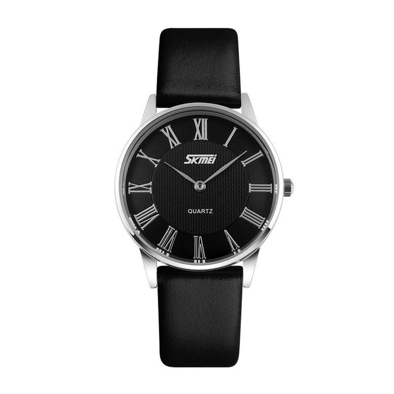 [Australia] - TONSHEN Fashion Quartz Analogue Watch for Women Ultrathin 7MM Stainless Steel Case Leather Band - Black 