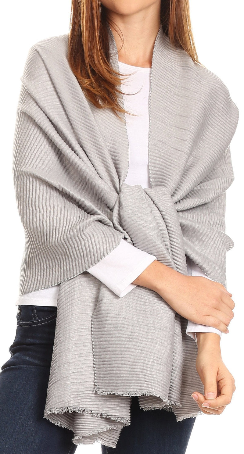 [Australia] - Sakkas Cara Pleated Crinkle Soft and Warm Shawl/Wrap/Stole One Size Light Grey 