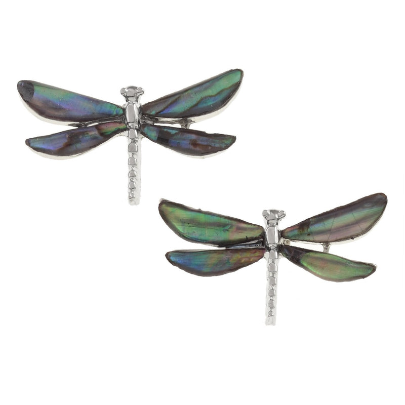 [Australia] - Kiara Jewellery Dragonfly Stud Earrings Inlaid With Natural Greenish Blue Paua Abalone Shell Non Tarnish Silver Colour Hypoallergenic Rhodium plated. 