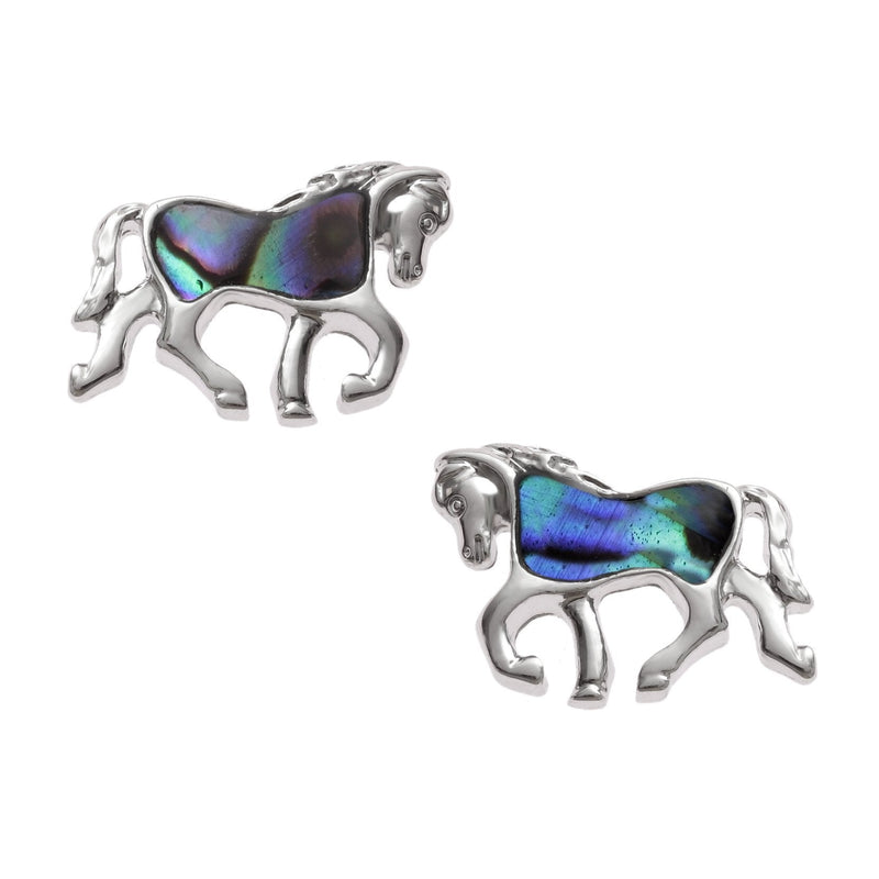 [Australia] - Kiara Jewellery Horse Stud Earrings Inlaid With Natural Greenish Blue Paua Abalone Shell Non Tarnish Silver Colour Hypoallergenic Rhodium plated. 