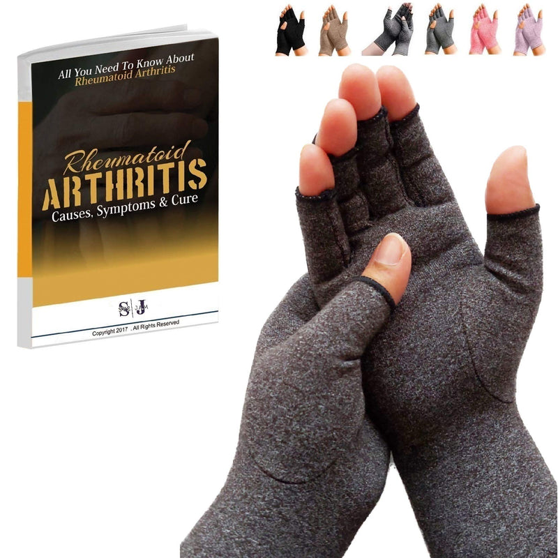 [Australia] - SyeJam Arthritis Gloves Fingerless- Rheumatoid Arthritis Compression Gloves for Pain Relief - Grey (M) 1 Pair Grey (1 Pair) + Free Ebook M (Pack of 2) 
