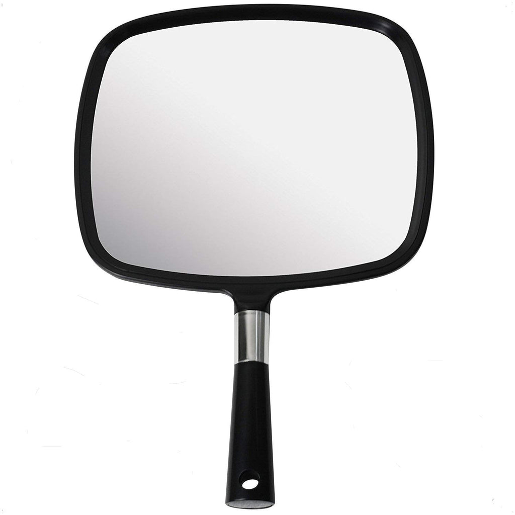 [Australia] - MIRRORVANA Large Hand Mirror with Comfy Handle - Big Handheld Mirror for Barber Shops, Hairdressing, Dental Offices, Home Self Hair Cutting and Make Up Application, Black 