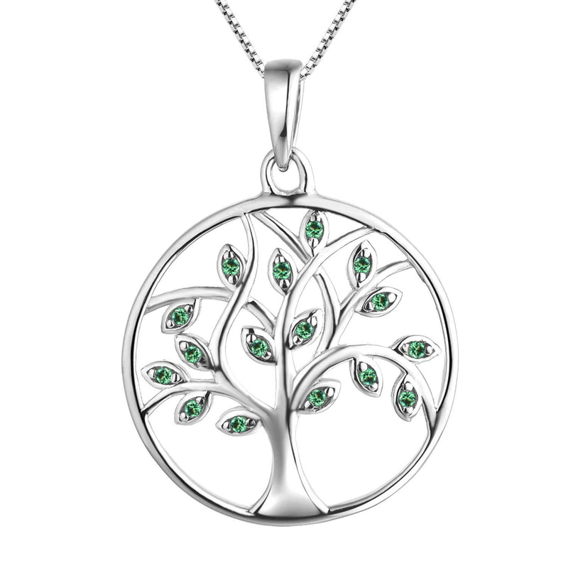 [Australia] - YL Tree of Life Necklace 925 Sterling Silver cut 12 Birstone Cubic Zirconia Family Tree Pendant Necklace for Women May,green 