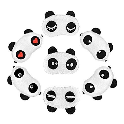 [Australia] - Set of 7 Cute Panda Eye Mask Soft Fluffy Sleep Shade Cover Rest Eyepatch Blindfold Shield Travel Sleeping Aid Novelty Sleep for Sleepover Party 