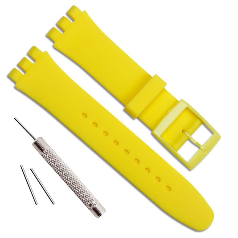 [Australia] - Replacement Waterproof Silicone Rubber Watch Strap Watch Band for Swatch (17mm 19mm 20mm) (20mm, Yellow) 