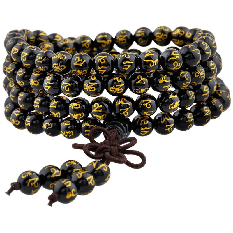 [Australia] - Shanxing 108 Prayer Beads Mala Bracelet Tibetan Buddhist Buddha Meditation Stone Necklace,Black Agate 