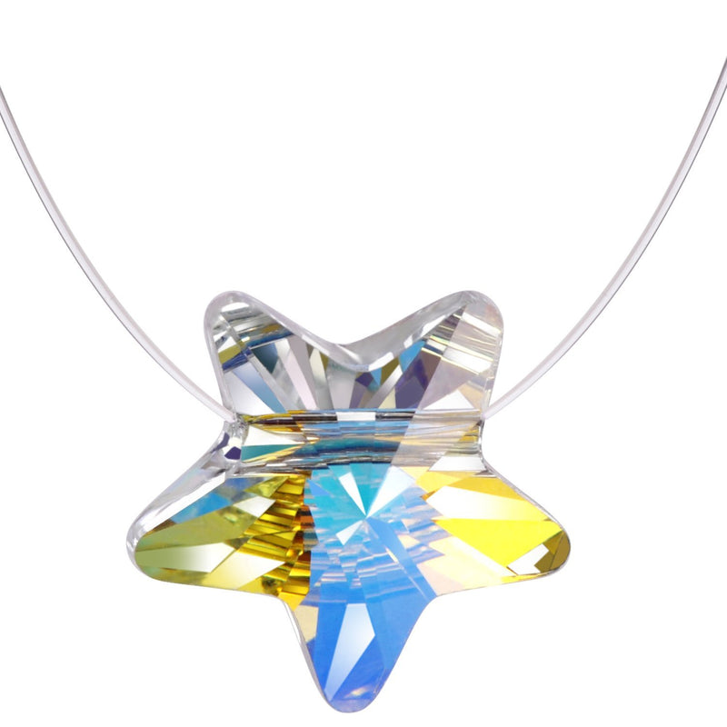 [Australia] - Infinite U Creative Star 925 Sterling Silver Crystal Pendant Solitaire Necklace invisible Nylon Chain for Women/Girls, Silver 