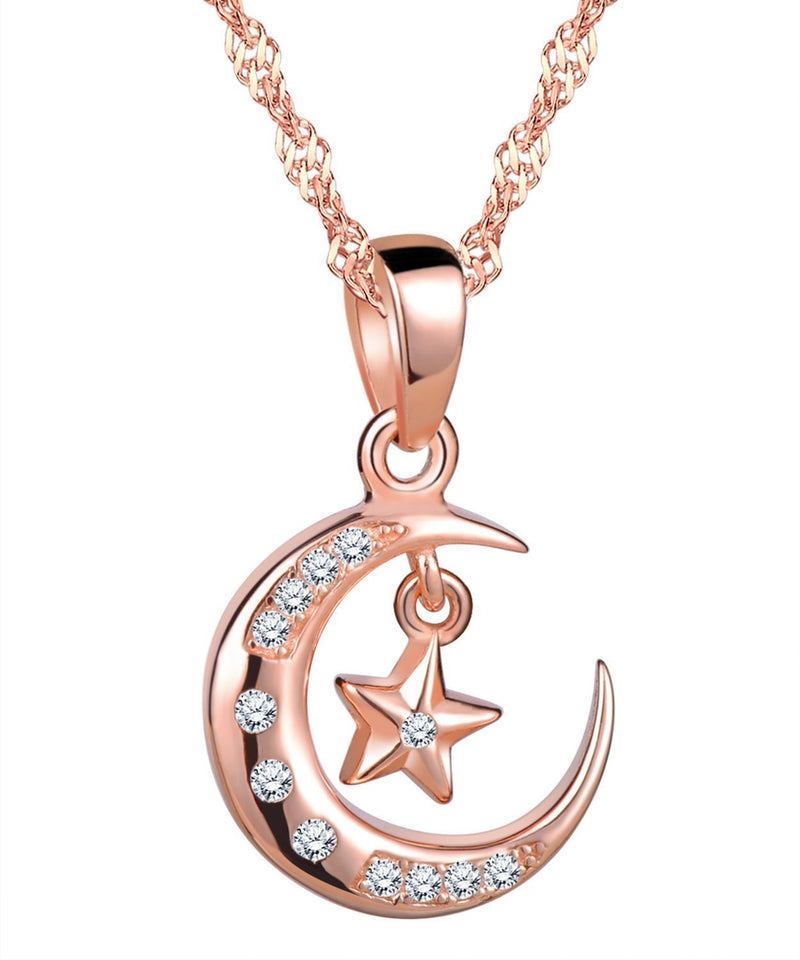 [Australia] - Infinite U Elegant Mond Star 925 Sterling Silver Cubic Zirconia Pendant Necklace for Women/Girls, Rose Gold 