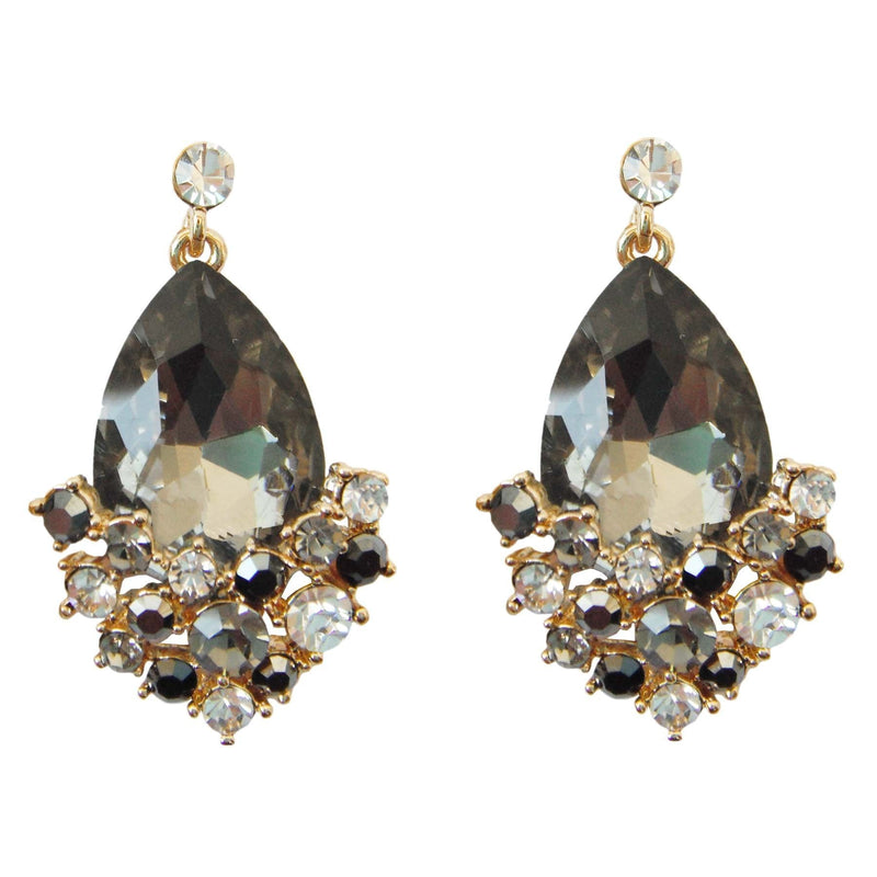 [Australia] - Navachi 18k Gold Plated Crystal Pear-shaped Zirconia Drop Dangle Ear Stud Earrings Grey 