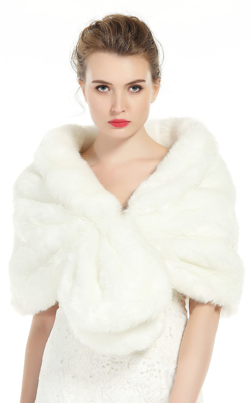 [Australia] - BEAUTELICATE Faux Fur Shawl Wrap for Women Bridal Wedding Shrug Stole Size M L Multi Colors Faux Fur - Ivory 
