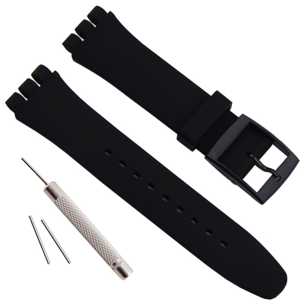 [Australia] - Replacement Waterproof Silicone Rubber Watch Strap Watch Band for Swatch (17mm 19mm 20mm) (17mm, Black) 